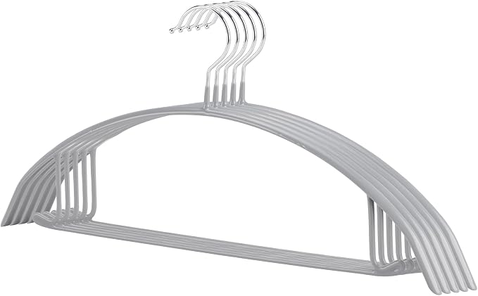 Sweater Hangers No Shoulder Bump, Non-Slip Rubber & Rust-Free Metal | Heavy Duty and Ergonomic Curved for Closet Clothes like Suits Coats Pants Dresses or Shirts, Set of 5, Gray Coated