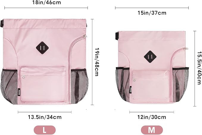 WANDF Drawstring Backpack with Shoe Compartment, Sports Gym Bag | Multi-Pocket Storage, Water-Resistant Fabric, Cinch String Bag