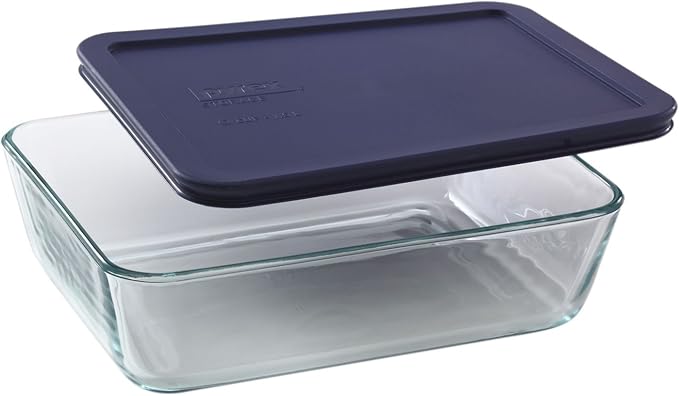 Pyrex Simply Store 6-Cup Rectangular Glass Food Storage Dish,Blue Made in the USA
