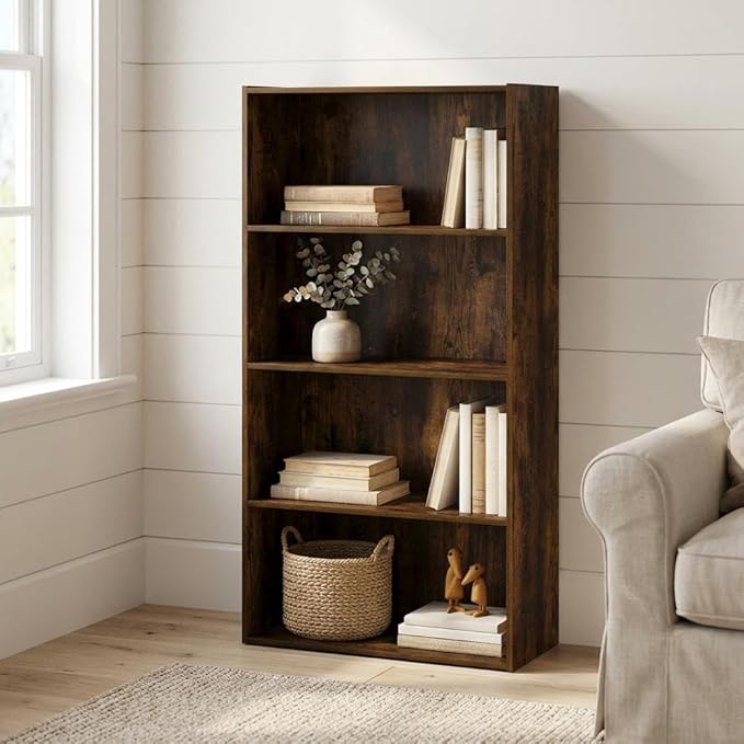 Furnifact Amber Pine Bookcase with Sturdy Wooden Construction, Versatile Storage Unit, Stylish Warm Finish, Ideal for Living Room or Office Decor