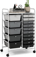 LDAILY 15 Drawer Rolling Storage Cart, Rolling Cart with Drawers for Classroom, Art Supply Craft Organizer on Wheel with Metal Frame & Handles for Home Office School