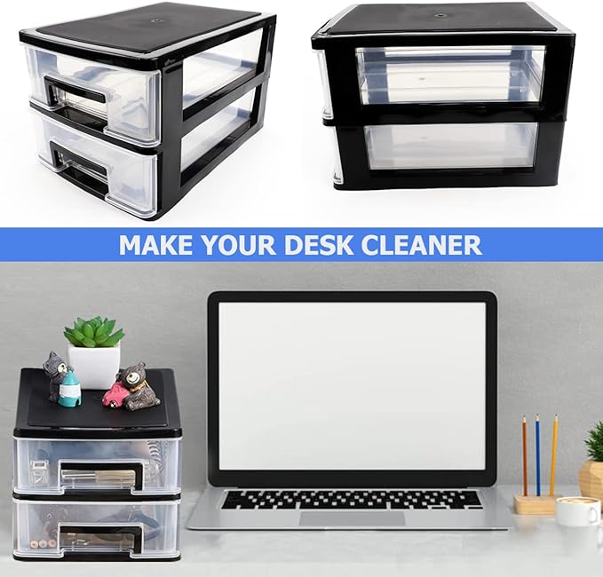 2 Tier Plastic Drawer Organizer Storage Box for Desk, Cosmetics, Jewelry, Office Supplies, Home Organization (8.46" x 5.9" x 5.11")