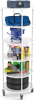 6 Tier NSF Metal Shelf Round Corner Wire Shelving Unit, 2400lbs Capacity Heavy Duty Adjustable Storage Rack with Shelf Liners for Kitchen Garage Office Etc Room Corner, 85.5"H x 30"L x 30"D - White