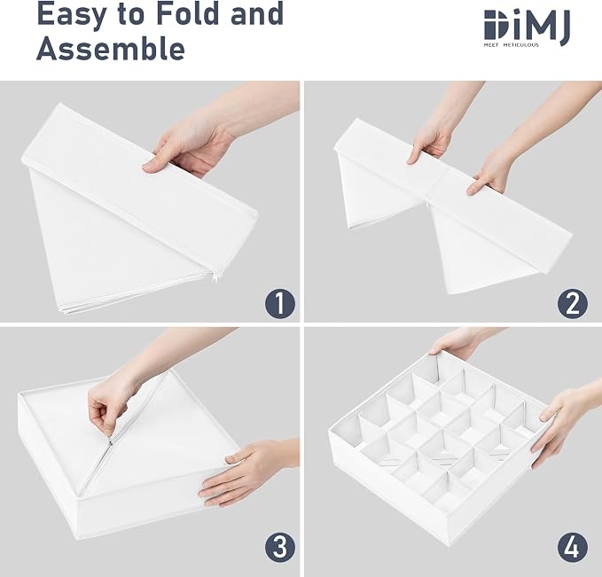 Joyoldelf Drawer Organizer 4 Pack - 2 x 24 Cell + 2 x 16 Cell Closet Organizers and Storage Dividers for Socks, Handkerchiefs, Ties, Belts (White)
