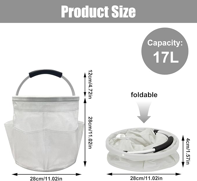Qivine 17L Cleaning Caddy with Handle, Cleaning Supply Caddy, Foldable Tool Bag Cleaning Products Organizer, Portable Cleaning Bucket Caddy for Cleaning Supplies (Clear)