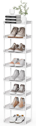 Narrow Shoe Storage Rack, Compact Single Shoerack Stand for Slim Space, Stackable Tall Thin Show Tower, Solid Plastic Shelves, for Hallways, Kitchens, Bedrooms Tidy Organizer (White, 8 Tier)