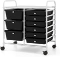 COSTWAY Rolling Storage Cart with 9 Drawer, Utility Cart with Metal Frame | Mobile Art Supply Craft Organizer, Multipurpose Storage Organizer for Paper, Office, School Teacher, Classroom, Black
