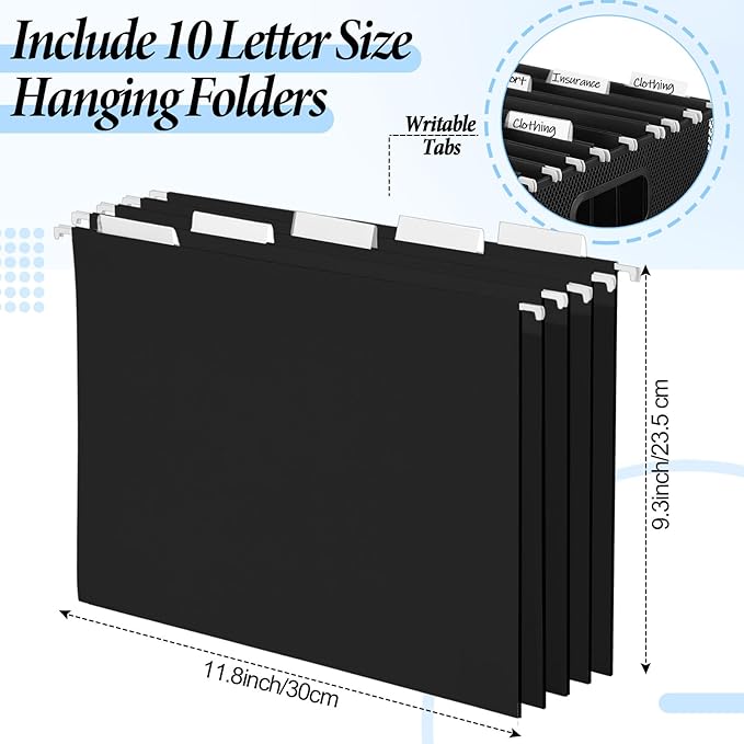 2 Pack Hanging File Holder, 10 Hanging Folders, Metal Mesh, Letter Size Folder Storage, Desktop Storage Cabinets, Office School Document(Black,Medium)