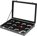 Coward Jewelry Organizer Box, Black Velvet 12 Grids Bracelet Bangle Necklace Jewelry Display Tray Case with Transparent Glass Lid for Home Drawer Desk or Store Selling Show