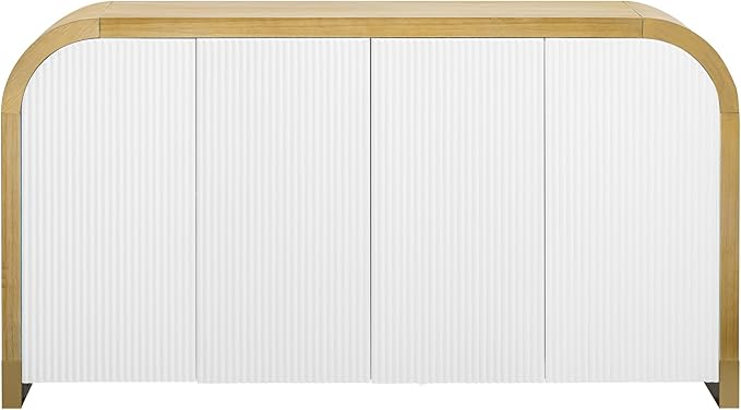 Amposei Modern Curved Sideboard Cabinet 59.8-Inch Entryway Console Table Accent Storage Cabinet with Doors & Adjustable Shelves for Living Room Hallway, White