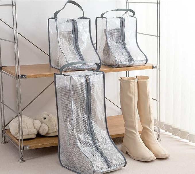 2 Set Black Edge Shoe Storage,Portable Short Boots & Tall Boots Storage | Protector Bag, Shoe Dust Bags & Sleeves for Travel,Clear Boots Cover, Shoes Packing Organizers for Adult Sneakers