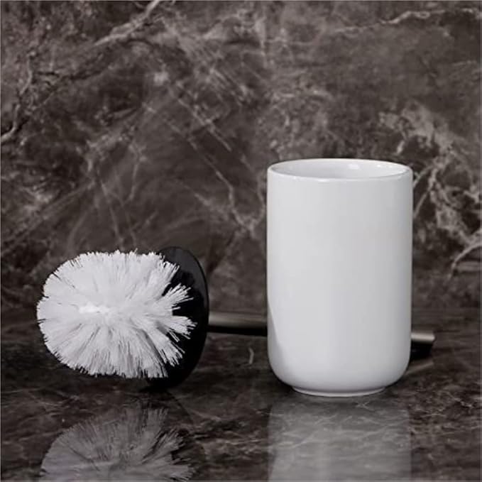 Toilet Brush Ceramics Toilet Brush Quick Draining Clean Tool Floor-Standing Cleaning Brush Home Bathroom Accessories Toilet Tools (White 9x9x14cm)