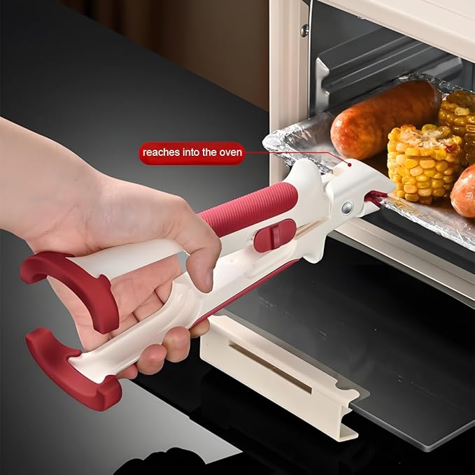 Dual-Jaw Heat-Resistant Kitchen Gripper - Anti-Scalding Clip Silicone Tongs for Hot Dish Plates, Bowls & Steamers | Non-Slip Handle with Compact Storage (1Pack 9.5” Kitchen Tool)
