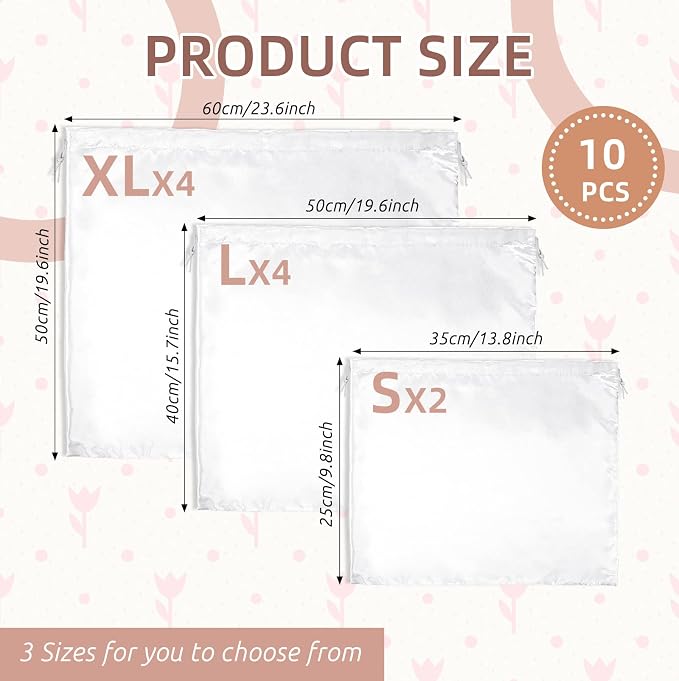 10 Pcs Dust Bags for Purses and Handbags Silk Dust Cover Bag for Handbags Purses Shoes Boots Silk Drawstring for Storage, 3 Sizes(White)