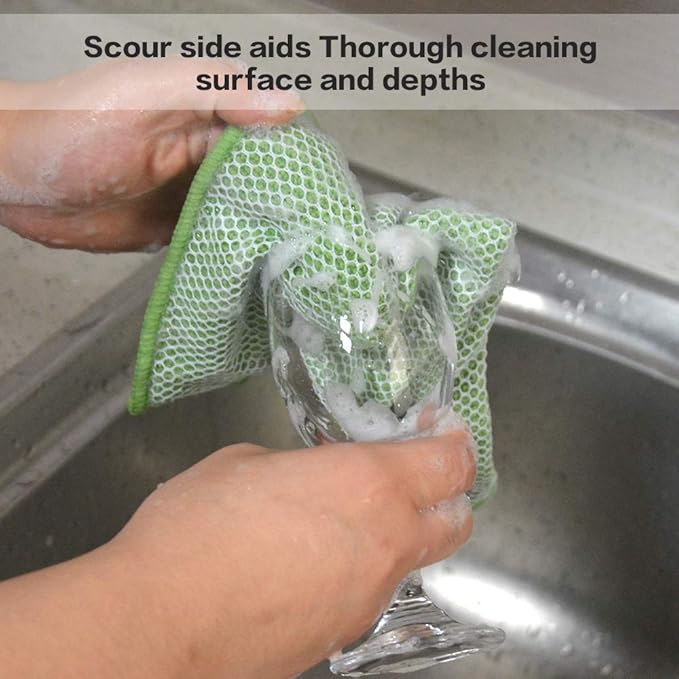 SINLAND Microfiber Dish Cloths for Washing Dishes Towels Best Kitchen Washcloth Cleaning Rags Cloths with Poly Scour Side - Used for Plates, Bowls and Dishes, 5 Color Assorted 12inchx12inch 10pack