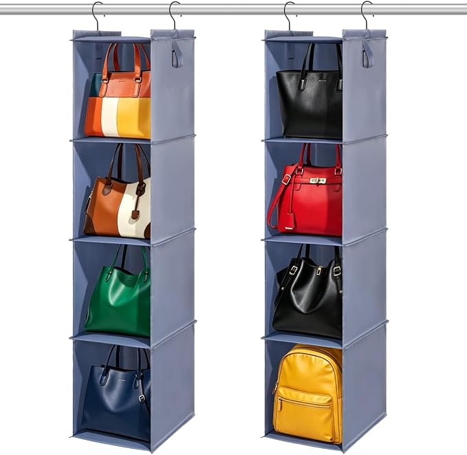 Hanging Closet Organizer Storage Shelf Rack Bag Sweater Hat Shoe | Hang Closet Organization Storing Shelves Rack Display, for Purse Handbag Clothes Hats Shoes, Space Saver Oxford Cloth 2 Pack