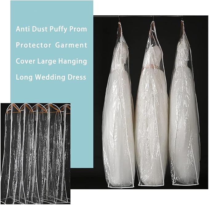 DressGarment Bag, Dirt-Proof Suit Cover Bag with Zipper for Long Dresses, Wedding Dress Garment Bag, Clear Garment Bags for Long Bridal Gown Dress Storage(160cm)