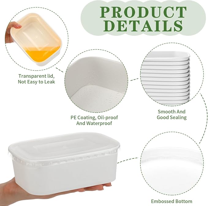 Maxdot 50 Pack 25 oz Disposable Food Containers with Lids Paper Food Containers Bowls for Meal Prep, Salad, Ice Cream, Yogurt, Soup Bowls Party Leftover Box