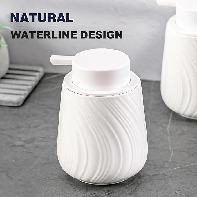 Agyiuns soap Dispenser Ceramic Lotion Dispenser with Easy-to-Press Pump for Bathroom 13.5 oz refillable Liquid Hand soap Dispenser for Hand sanitizers (Liquid-White)