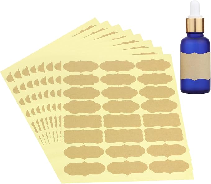 Wisdompro Fancy Shape Kraft Label Stickers, 192 Pcs Gift Tag Stickers | 2.5 x 1.2 inch, Blank Writable Labels, Self Adhesive, Printable, for Essential Oil Bottles, Jars, Food Containers, Large