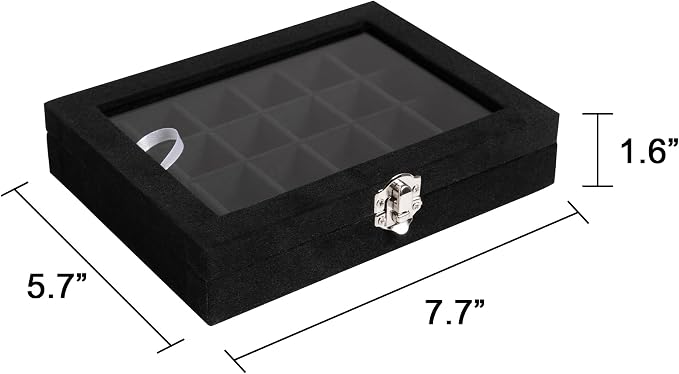 Frebeauty 24 Grid Earring Organizer,Small Velvet Jewelry Tray with Lid | Portable Jewelry Box for Rings Stud,Velvet Lining for Protecting Jewelry,Adjustable Dividers,Glass Lid for Clear Review