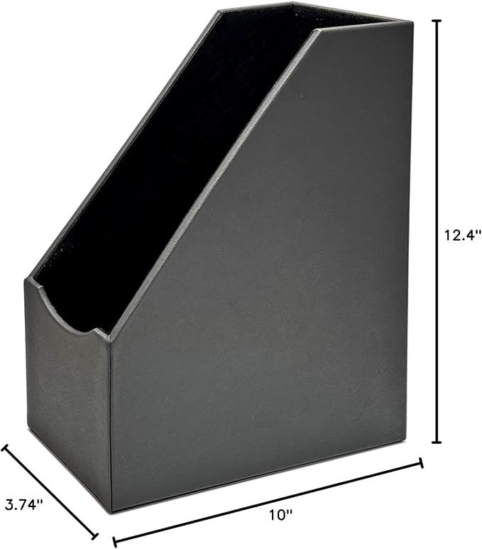 UnionBasic Magazine File Holder, Grey | Leatherette, Desktop Document Organizer, Home Office Paper Holder, File Storage Literature Sorter