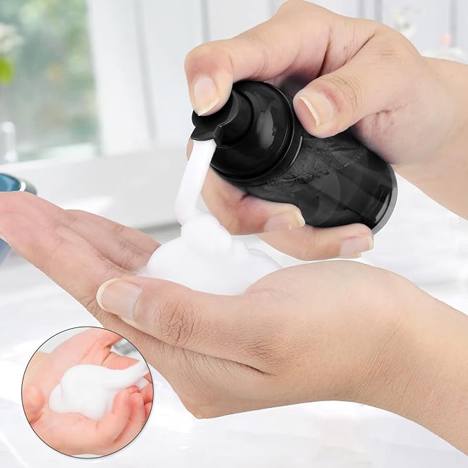 Travel Foam Pump Bottle - 2oz Small Size Foaming Hand Soap Dispenser - Mini Portable Mousse Lash Shampoo Kit Container for Hair - Empty Leak Proof Plastic Black Foamer 10Pack