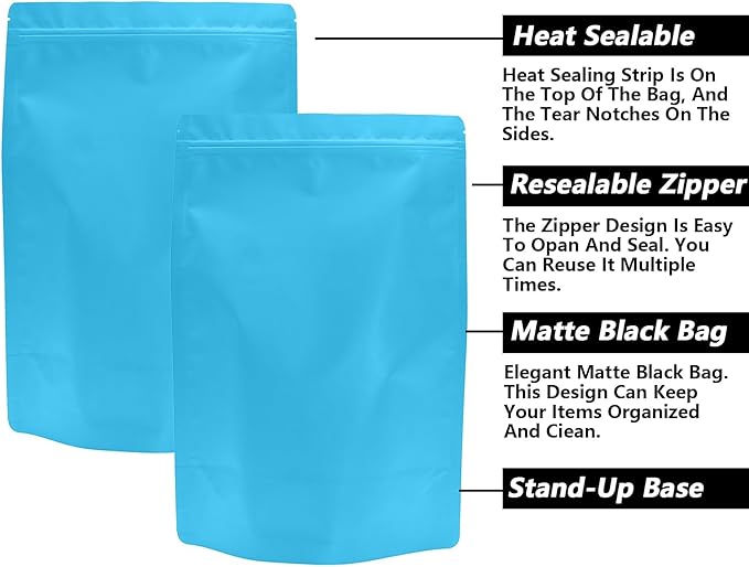 50PCS Smell Proof Resealable Pouch Bags,ULIFESTAR Aluminum Foil Flat Food Storage Bag,Sealable Pcsaging Zipper Pouches with Tear Notches for Pcsaging Lipgloss,Jewelry,etc(20*30cm/7.87*11.81",Blue)