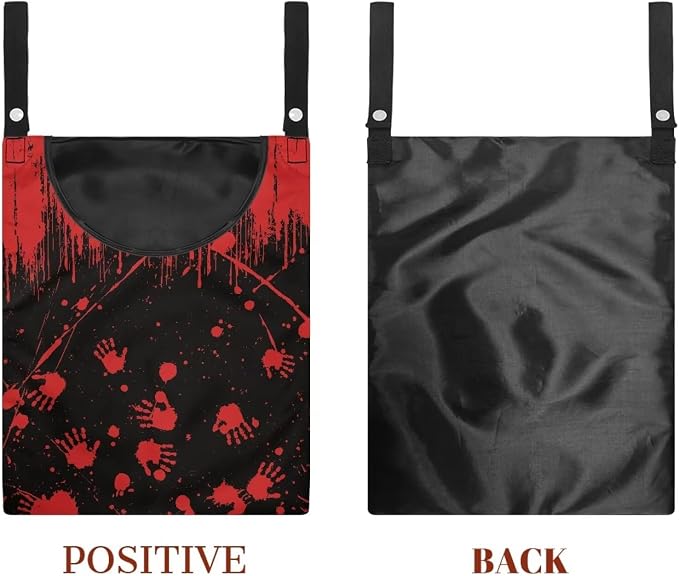 Red Blood Handprint Clothespin Bag with Hanging Hook Summer Laundry Clothes Pin Holder Waterproof Clothes Pin Hanging Bag Clothespin Storage Organizer with Large Opening