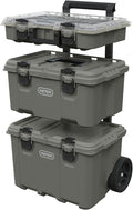 Keter Stack-n-Roll Modular Tools Organizer for Garage Storage and DIY, 3 Piece Resin Rolling Tool Box System for Small Parts