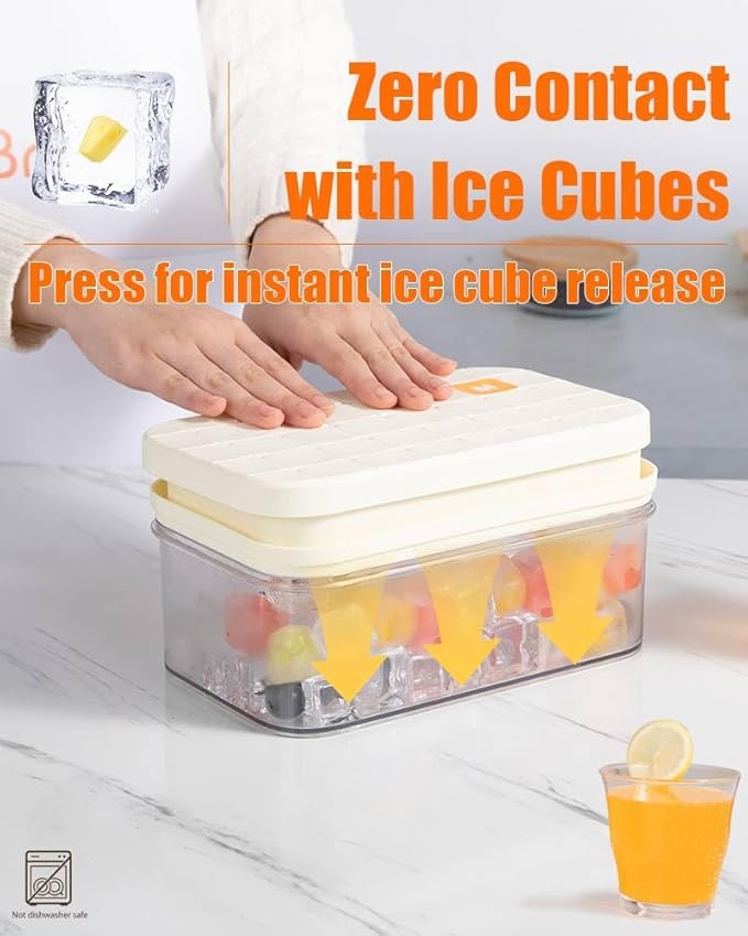 Brigii Ice Cube Tray with Lid & Storage Bin, 56 Cubes Ice Mold with Easy-Release Silicone Bottom, Stackable Ice Trays for Freezer, BPA Free,for Cocktails, Whiskey, Coffee & Drinks