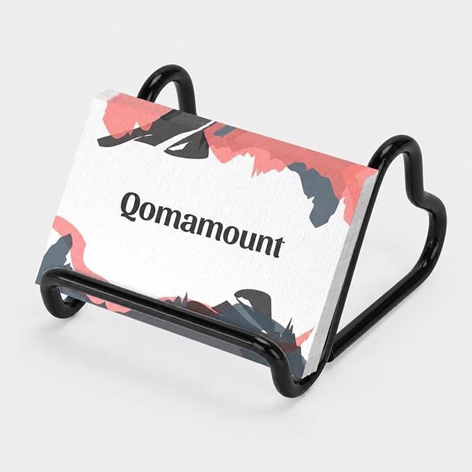 Qomamount Business Card Holder,Cute Heart-Shaped Metal Card Display Stand,Vertical Desktop Name Card Organizer,Small Phone Stand & Photo Holder for Office,Wedding,Reception,Exhibition (Black)