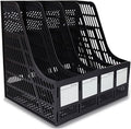 SAYEEC Desktop Magazine Holder Desk File Organizer 4 Compartments Vertical File Dividers Book Holder Frames Document Cabinet Rack Storage Organizer Box for Home Office School Black