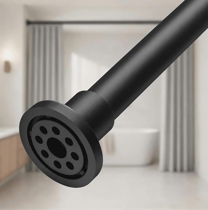 ALLZONE Adjustable Tension Curtain Rod, 42 to 78 Inches, Spring Loaded Curtain Rods No Drilling, Renter Friendly Tension Rod for Windows, Shower, Closet, No Drill, Non-Slip, Black