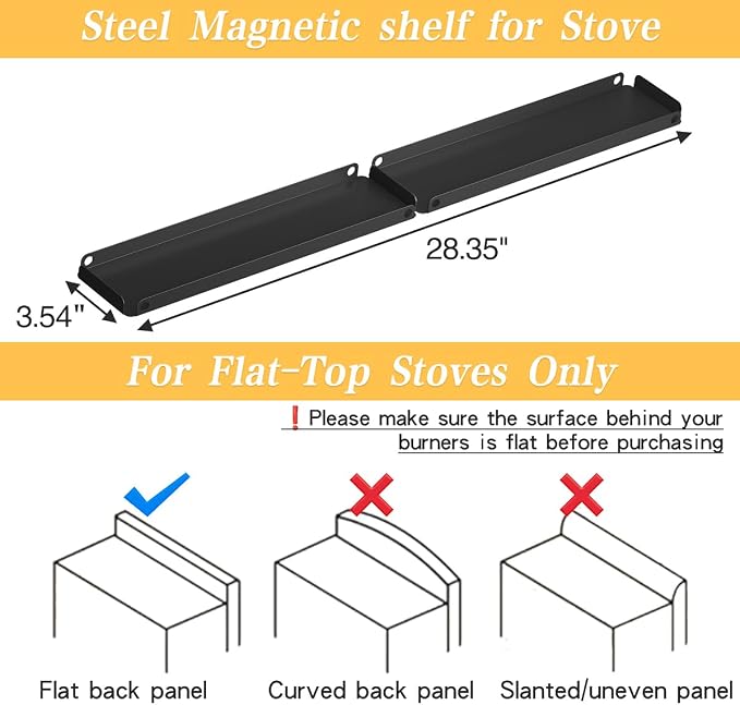 Magnetic Stove Top Shelf for 30" Stoves, Over Oven Spice Rack Organizer, Heavy-Duty Steel, Dual Installation with Magnet or Adhesive, Heat-Resistant Kitchen Storage Shelf (Standard Version)