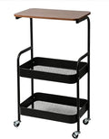 3-Tier Metal Rolling Utility Cart with Walnut-Textured Top on Wheels Craft Cart and Side Table for Bedside, Kitchen, Office, Bathroom & Craft Room