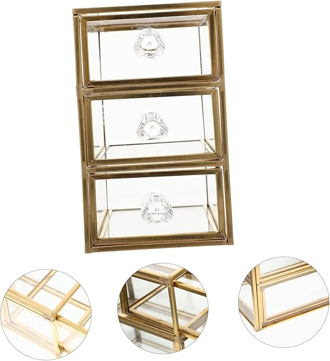 UKCOCO Transparent Drawer Jewelry Storage Box Nordic Style Desktop Organizer with Premium Alloy Frame Compact Space Saving Design for Home and Dormitory Use and Stylish Display Case