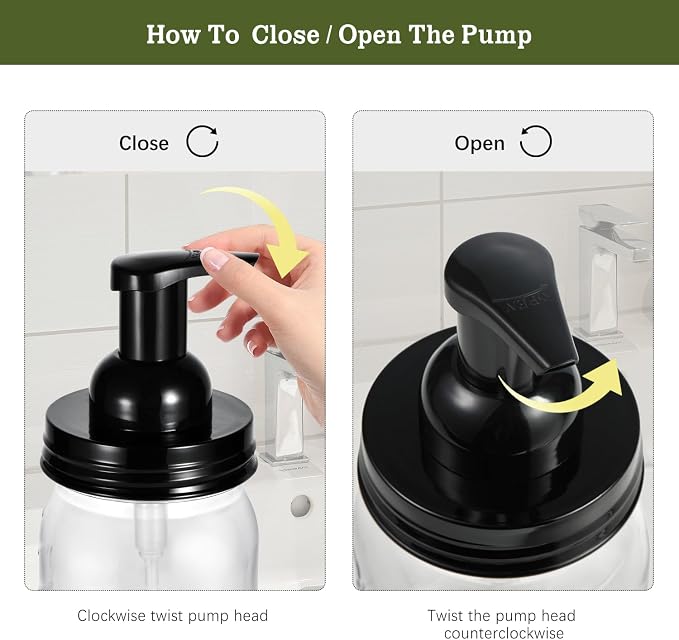 Amolliar Plastic Foaming Soap Dispenser with Pump Lid, 16Oz Refillable Foam Hand Soap Dispenser Set, Clear Dish Soap Bottles with Waterproof Lable for Farmhouse Kitchen Bathroom (2 Pack, Black)