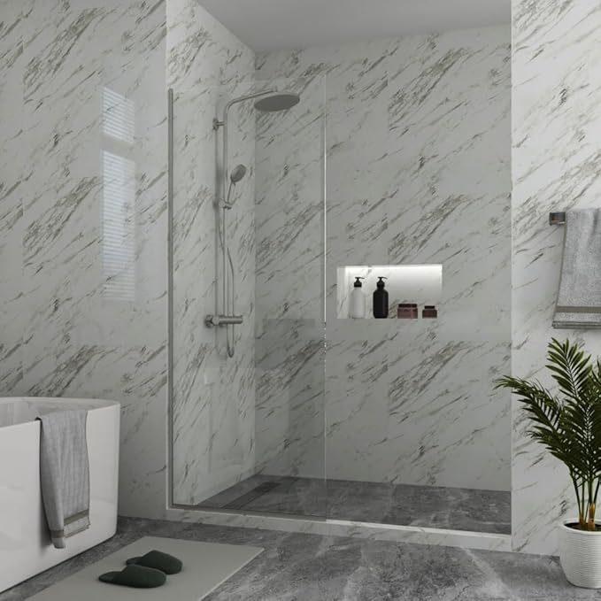 Royalty Fixed Shower Screen - 24" x 76" Frameless 3/8" Clear Tempered Glass Panel with Hardware - Easy Clean Smart Guard Coating - Minimalist Modern Design for Bathroom - Brushed Gold