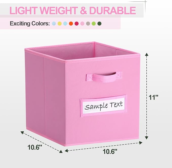 Fabric storage cubes (8 Pack) 11 Inch Cube Storage Bin, cube organizer bins with 8 Labels Window Cards & a Pen, Foldable cube organizer bins and Storage Box, Light Pink