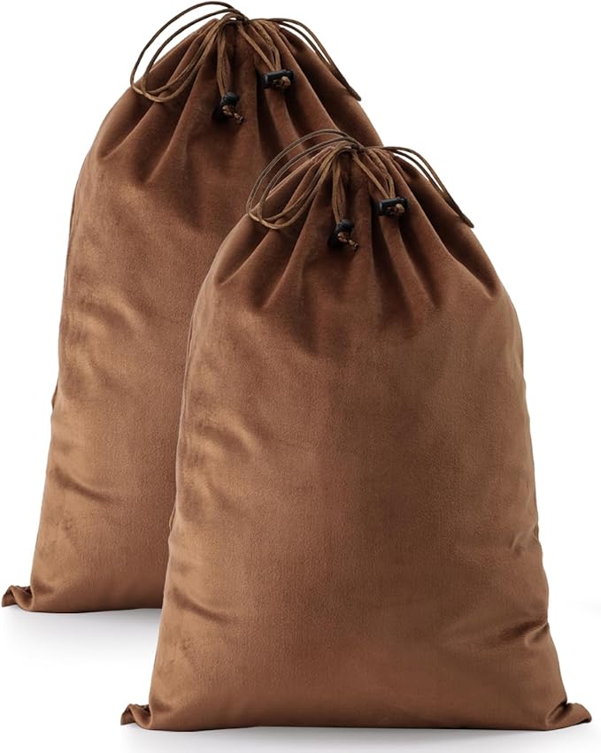 2 Pcs Shoe Bags for Travel, Dust Velvet Bag, Mocha Mousse, 17.3x12.6 Inch | Washable & Reusable Travel Shoe Bags, Dustproof Shoe Bags with Drawstring Closure, Suitable for Travel, Home Storage
