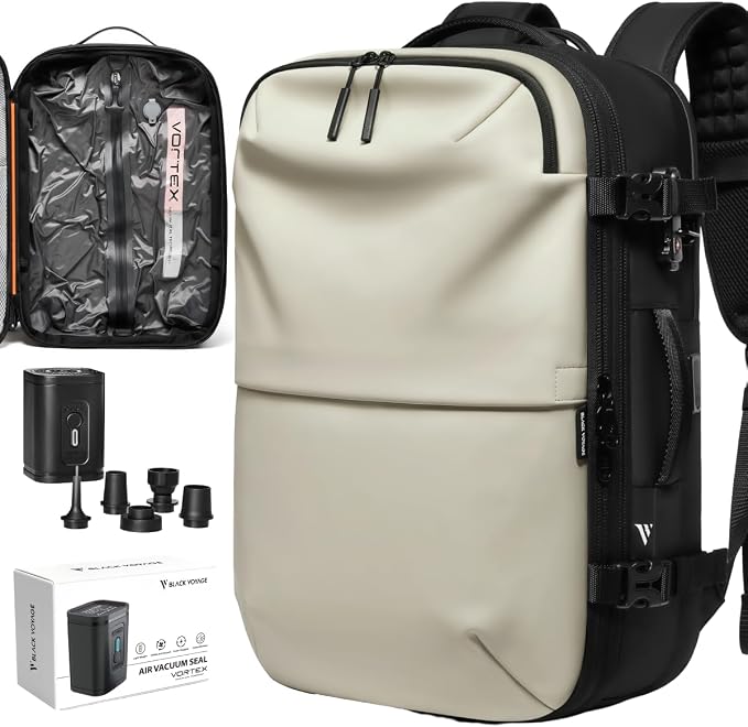 BlackVoyage Vortex Vacuum Seal Travel Backpack 60L Expandable Air Compression System Water Resistant TSA Lock Carry-On