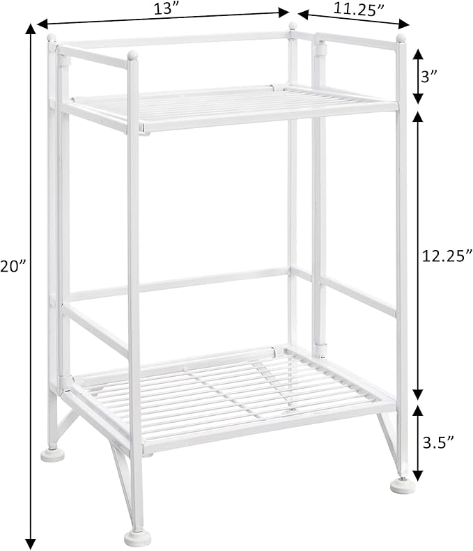 Convenience Concepts Xtra Storage Shelves - 2 Tier Folding Metal Organizer Shelf for Office, Closet, Laundry Room, Garage, Kitchen, Bathroom, & Bedroom, No Tools Assembly, White