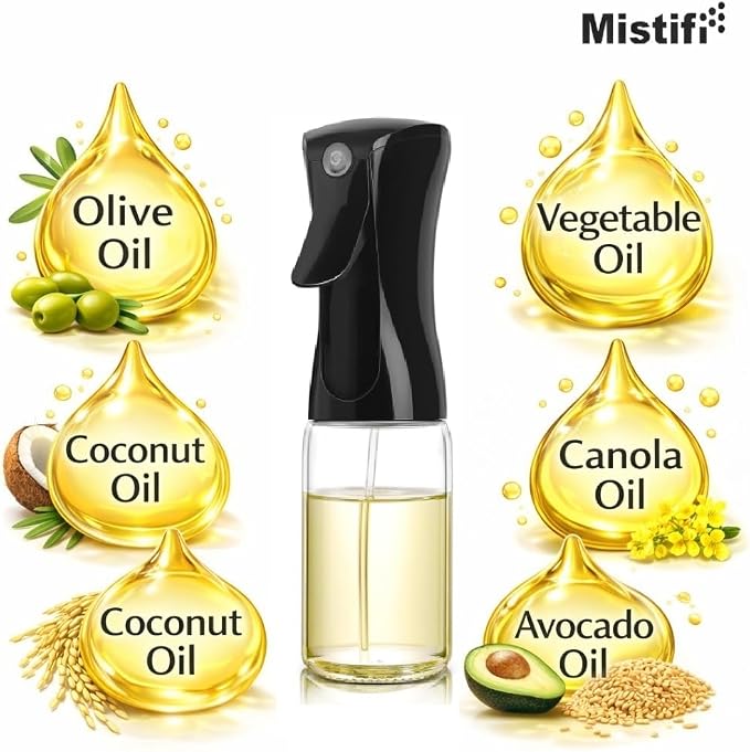 Mistifi Oil Sprayer for Cooking, 150ml Glass Olive Oil Sprayer, Fine Mist Spray Bottle for Air Fryer, Nonstick Frying, Salad, BBQ, Refillable Kitchen Oil Dispenser(150ml Black Head)