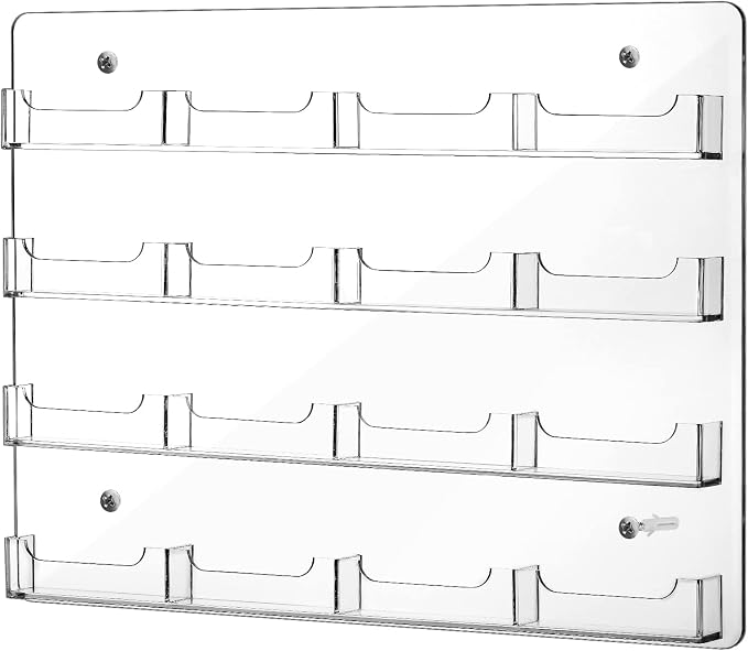 Hillban Acrylic Business Card Holder Wall Mount Clear Sticker Display Rack Multiple Card Holders Clear Acrylic Organizing Sticker Display Stand Pre Drilled(16 Pockets)