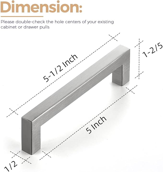 Ravinte Brushed Nickel Square Cabinet Handles Drawer Pulls,5 Inch,30 Pack | Screws Included, Stainless Steel, Square Bar Grip, Easy Install, Kitchen Cabinet Hardware, For Cupboards, Drawers, Dressers