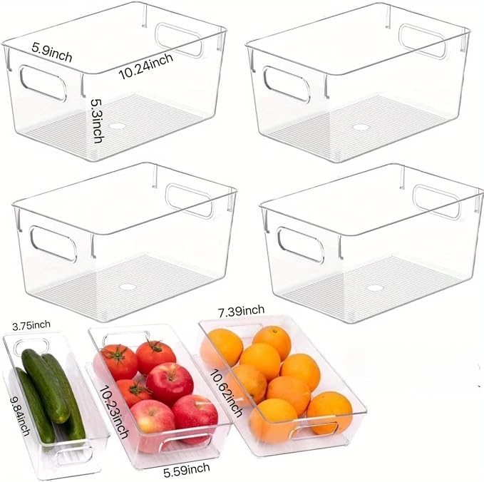 7 Pack Refrigerator Organizer Bins | 4 Sizes Stackable Clear Pantry Storage Bins with Handles for Fridge, Shelves, Drawer, Snack Organizer for Home & Kitchen