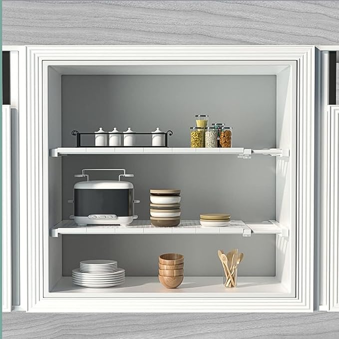 Expandable Closet Shelf Dividers Adjustable Cabinet Storage Rack Hanger Wardrobe Organizer Tension Rod Separators for Bedroom Bathroom Kitchen Bookshelf (Width 9.45 in, Length 11.8-15.75 in)