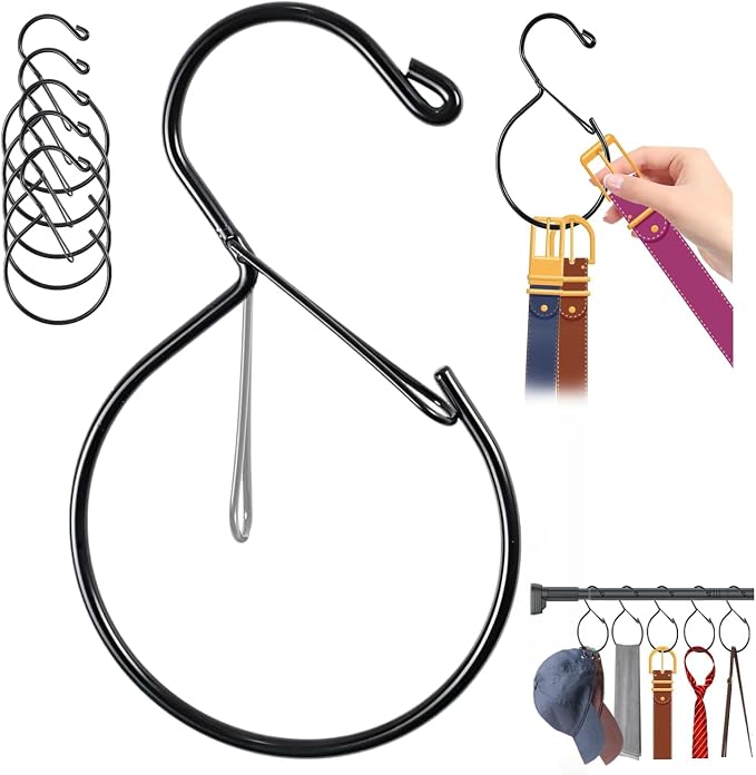 5 Pack Belt Hanger for Closet, Rust-Proof Belt Organizer for Closet, Multipurpose Closet Hooks for Jeans, Scarves, Hats, Purses, Jewelries, Cords, Carabiners