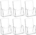 Acrylic Brochure Holder 4 Inch, 6 Pack, 4''x9'' Stand, Countertop Organizer | Clear Brochure Display Stand, Plastic Pamphlet Holder, Flyers, Literature, Magazines, Booklets, Journals, Desk Holder, Office